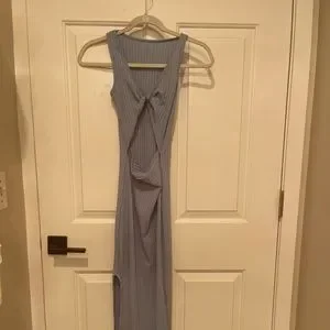 Zaful Dresses Zaful Ribknit Cutout Side Slit Dress Light Blue